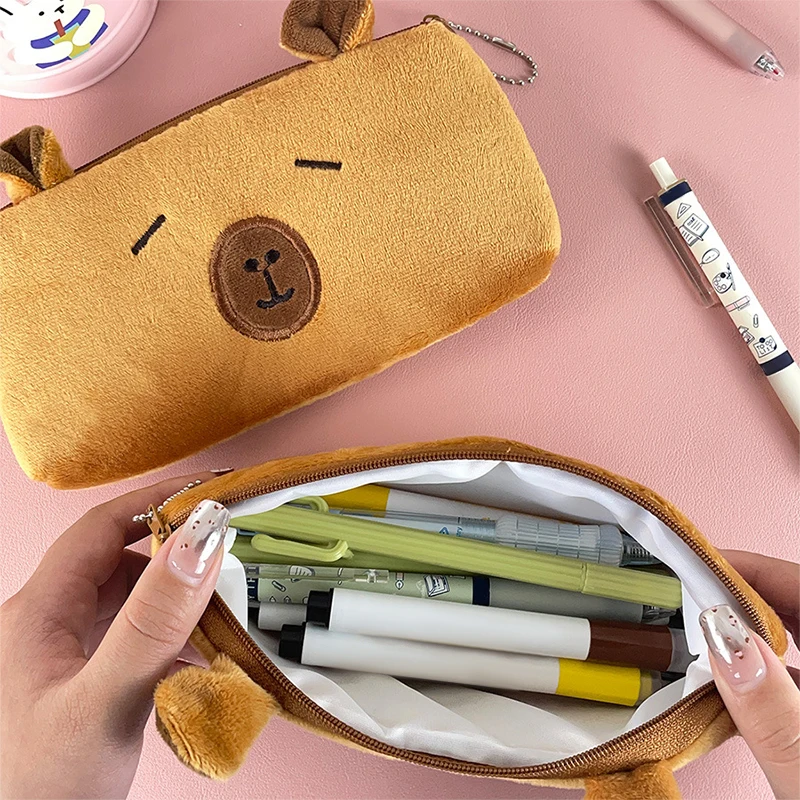 Capibara Plush Pencil Case Cartoon Capybara Large Capacity Pen Pouch Stationery Organizer Storage Bag Cosmetic Bag