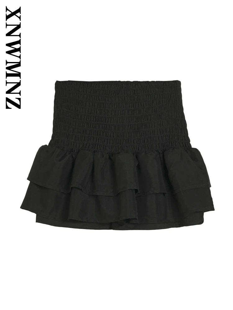 XNWMNZ 2025 novedad de verano, falda con volantes para fiesta a la moda para mujer, ropa elegante para mujer, falda acampanada escalonada, mini leopardo Sexy