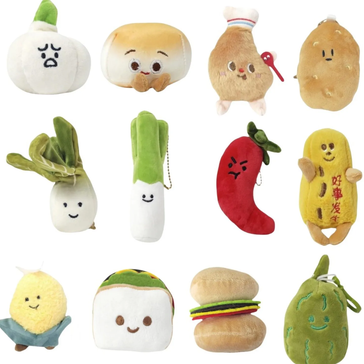 2024 New Mini Cute Snacks Vegetable Fruit Plush Pendant E-moji Doll Bag Hanging Keychain Bun Burger Broccoli Sandwich Pumpkin