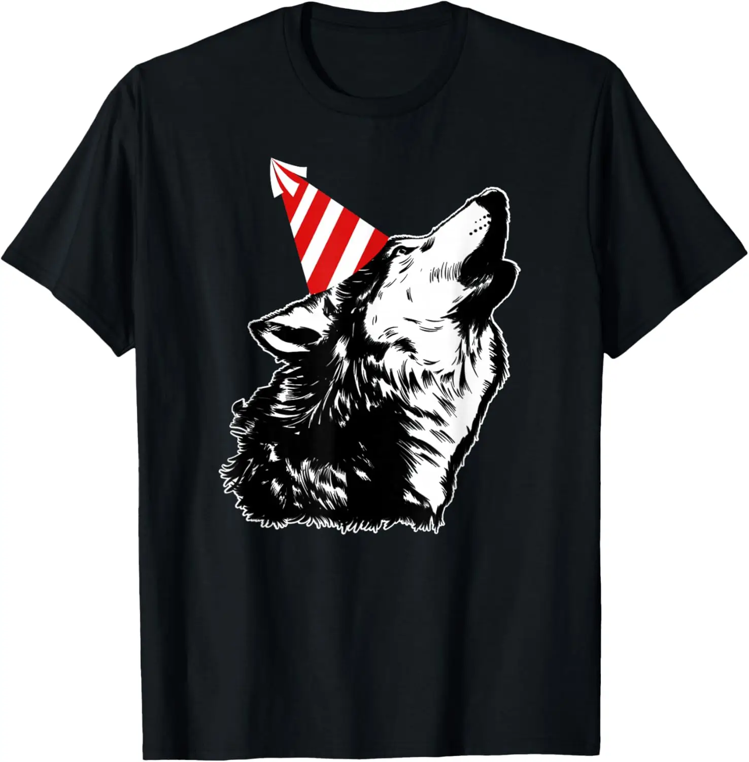 At A Party | Cute Wolf With Birthday Hat T-Shirt 100% Cotton Trendy Y2K Short-Sleeve Tee – Soft, Quick-Drying, All Occasion Casual  Suitable For Concert Party Hanging Out Sightseeing Trip