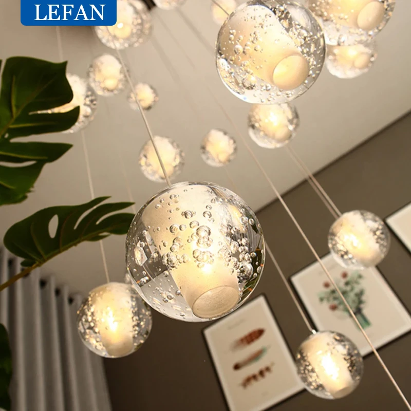 Long Cable Hanging Crystal Glass Ball Droplight - Modern Villa Staircase Pendant Lamp For Restaurant, Bar & Indoor Decor
