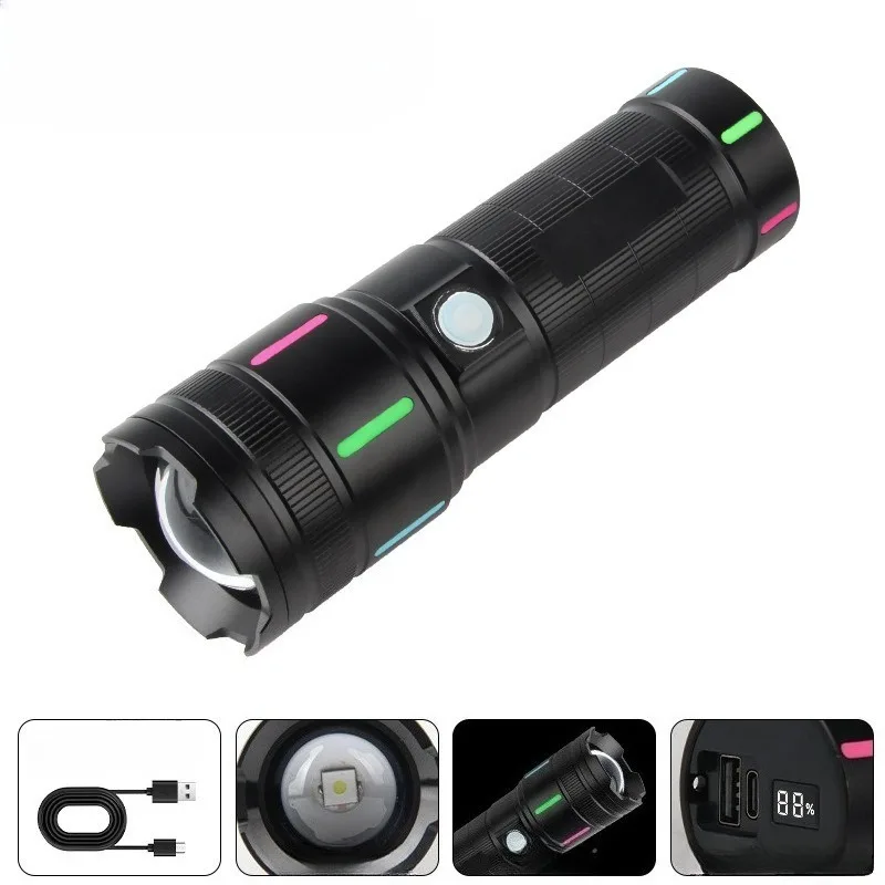 New Zoomable White Beam Mini Flashlight Multifunctional Torch With Luminous Strip for Outdoor Daily Emergency