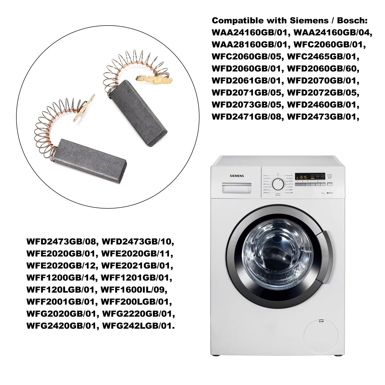 2 sztuki szczotki węglowe do pralki 154740 00154740 (12.5x5x36mm) kompatybilny z Bosch Siemens