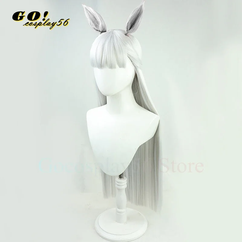 Derby Gold Ship Cosplay Wig Ears Tail Silver White Long Straight Hair Ponytail Women Girls NEW Idol Role Play - Image 3