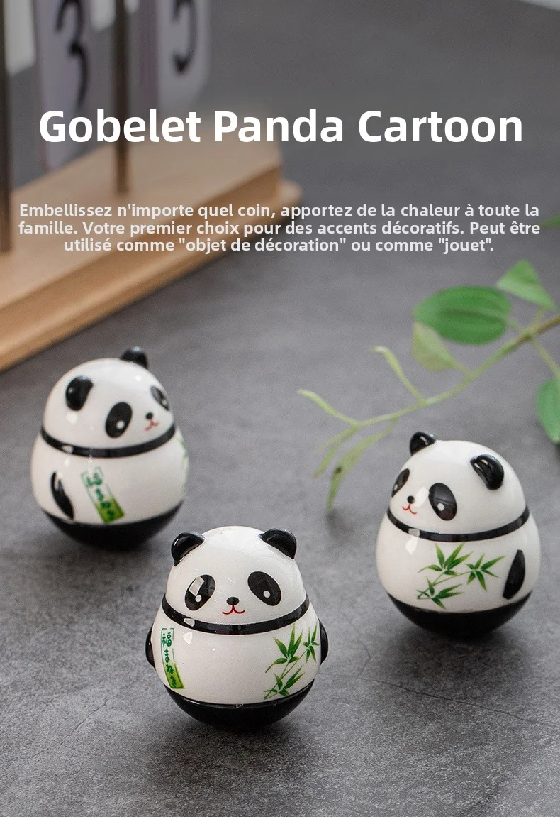 Cadeaux Personnalisés - Culbuto Panda Céramique Artisanal Déco de Table Cadeau Souvenir Traditionnel Symbole de Chance et Tendresse Fabriqué à la Main