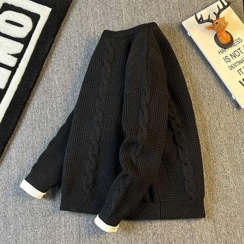 سترة رجالية محبوكة مستديرة Ne سترة تويست بسيطة بطبقة أساسية irt شتوية غير رسمية من ألياف البوليستر الناعمة مقاس أساسي