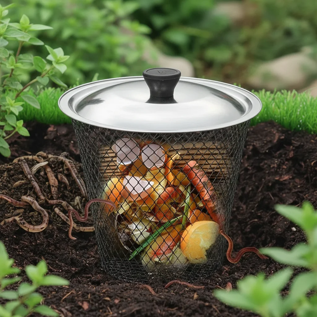 

Металлическая мусорная корзина с крышкой для кухни, для использования в подземных помещениях, контейнер для разложения растительных отходов