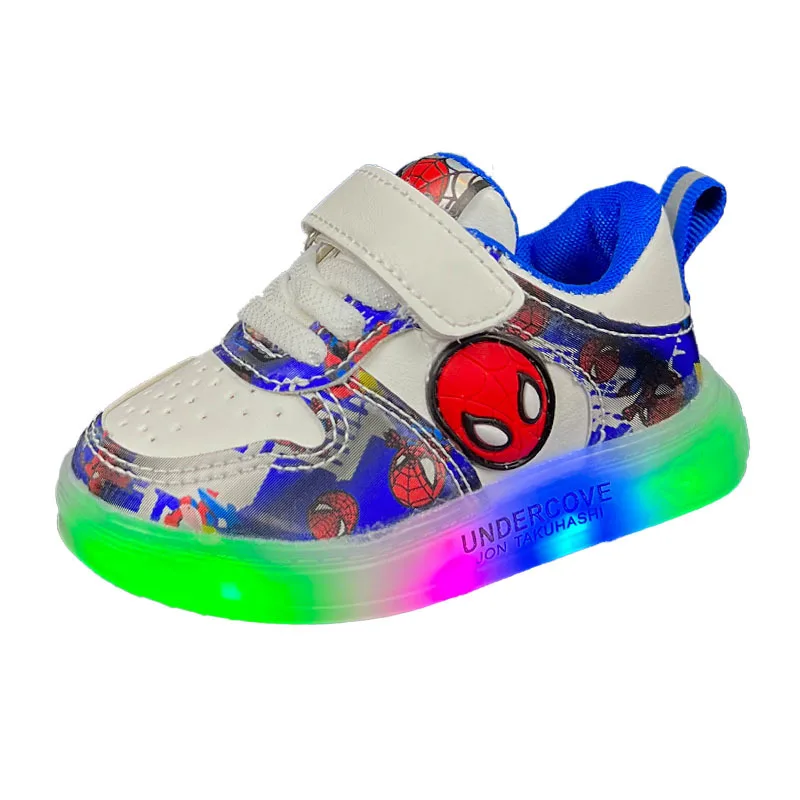 Disney Led Light Shoes for Kids Fashion Cartoon Spiderman Boys Sneakers Girls Casual Shoes Breathable Kids Sport Shoes