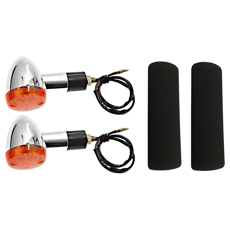 Motorcycle Turn Signals Front Rear Lights With 2PCS Motorcycle Slip-On Foam Anti Vibration Comfort Handlebar