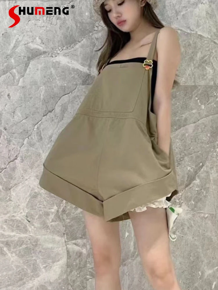 

Fashion Loose Comfort Sweet Cute Wide-Leg Overalls Feminine Sleeveless Solid Color Jumpsuits 2024 Summer New Women’s Rompers