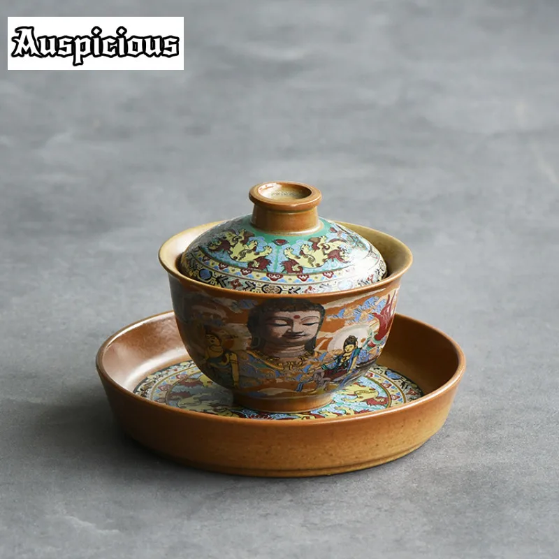 

165 мл Dunhuang Mural Sancai Gaiwan креативная крышка Будды, чаша, роскошная чайная варенья, чайный набор для заваривания китайской чайной посуды, коллекция подарок