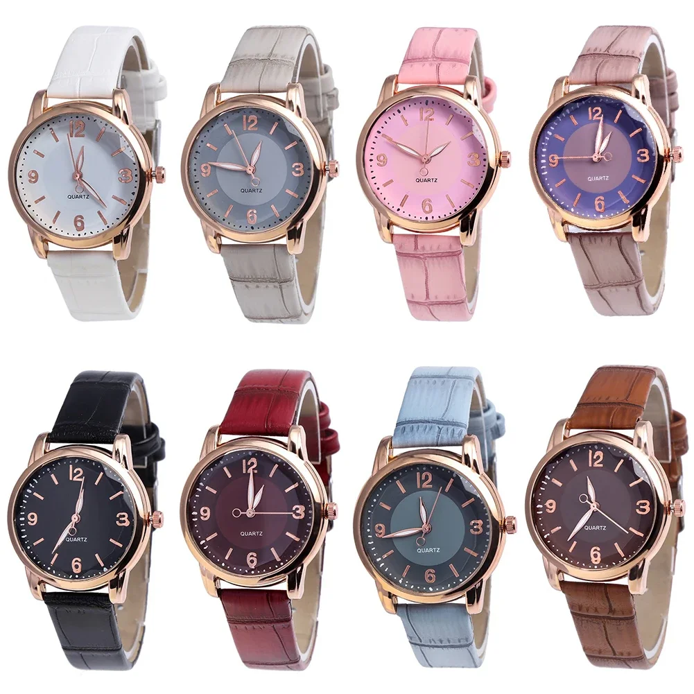 Fashion Ladies Quartz Watch Faux Leather Strap Women Dial Bamboo Grain aux Leather Strap Watches Quartz Wrist Watch Female Gifts