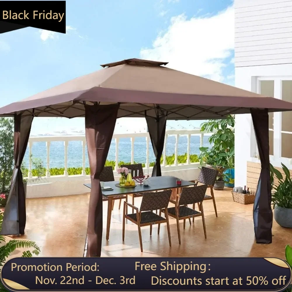 13'x13' UV Block Sunshade Gazebo Canopy with Hardware Kits, Gazebo Shade for Patio Outdoor Garden Events, Brown