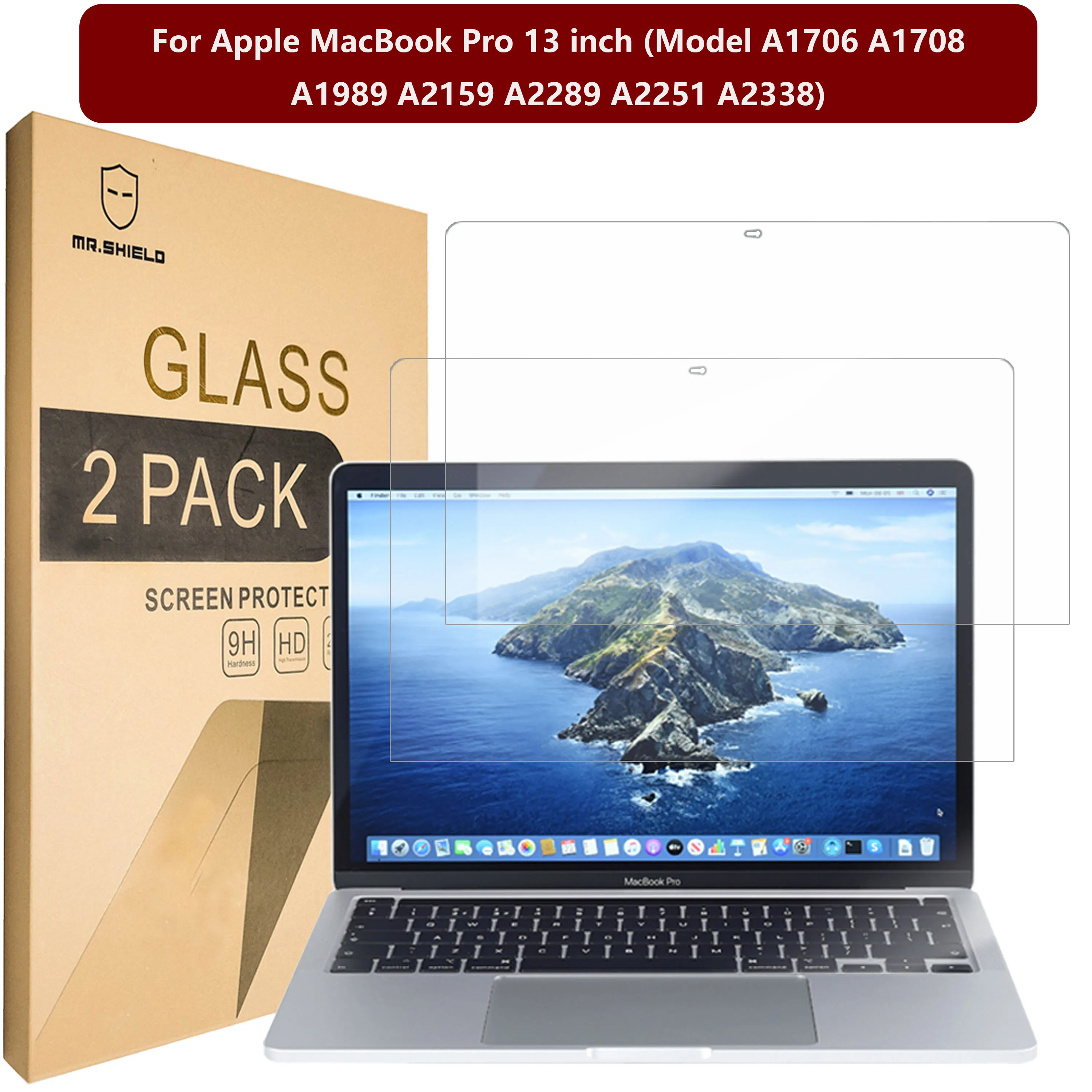 Mr.Shield [2-PACK] Designed For Apple MacBook Pro 13 inch (Model A1706 A1708 A1989 A2159 A2289 A2251 A2338) [Tempered Glass]