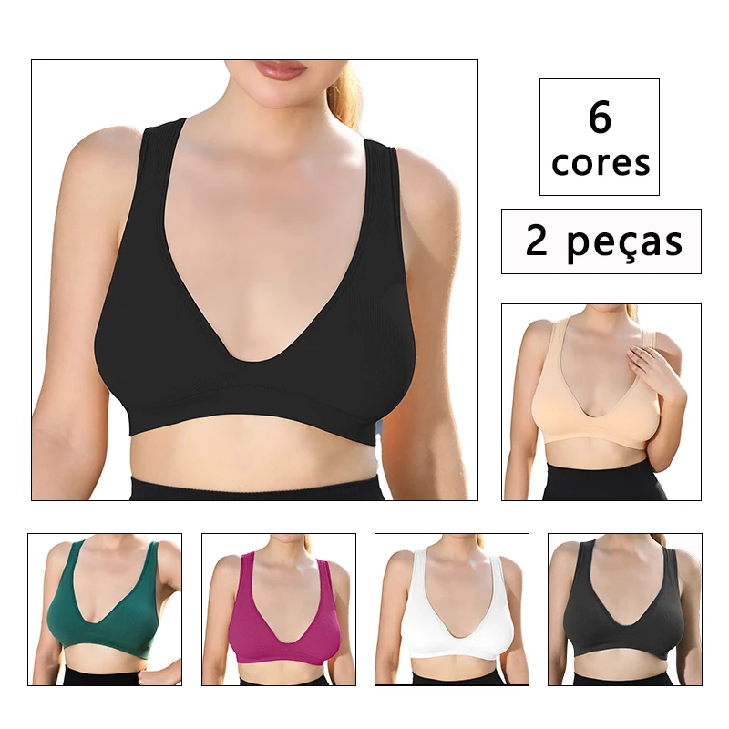 2 Pieces Women's Breathable Sports Bra Running Gym Yoga Push-up Shockproof Wireless High Stand Top