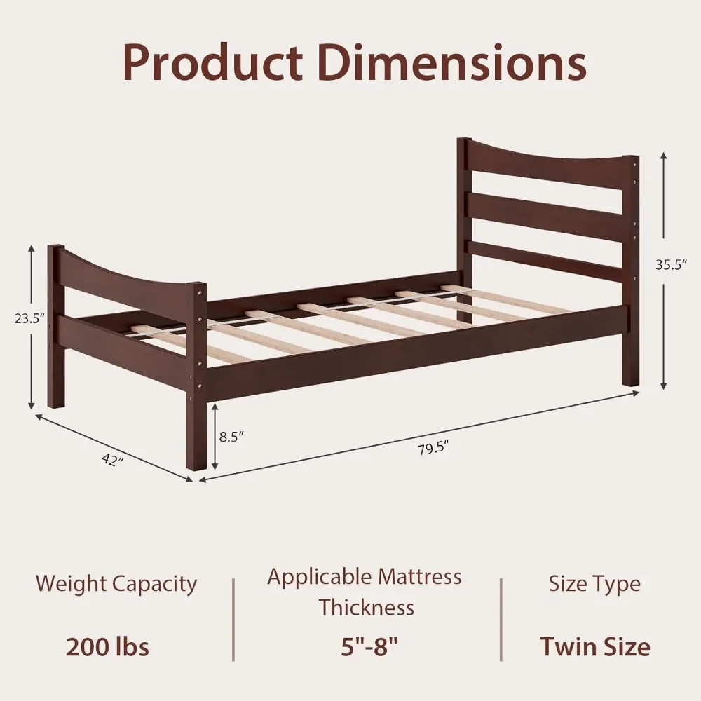 Wood Bed Frame, Rustic Style Platform Bed w/Headboard & Footboard, Solid Wood Slat Support, No Box Spring Needed