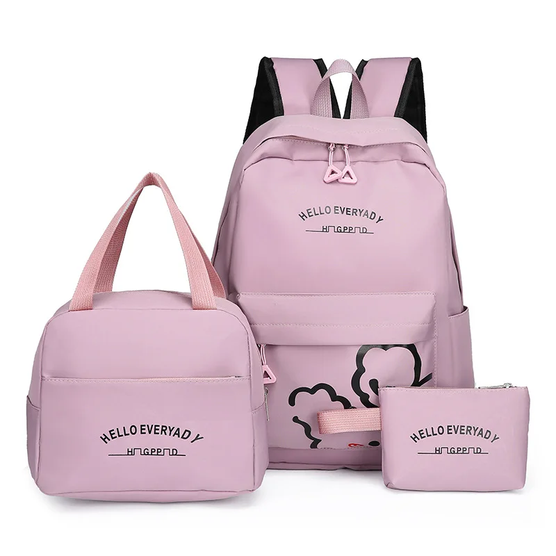 Middle School School Bag Three-piece Set Girl Cute Casual Large Capacity Lightweight Backpack Simple Bookbag