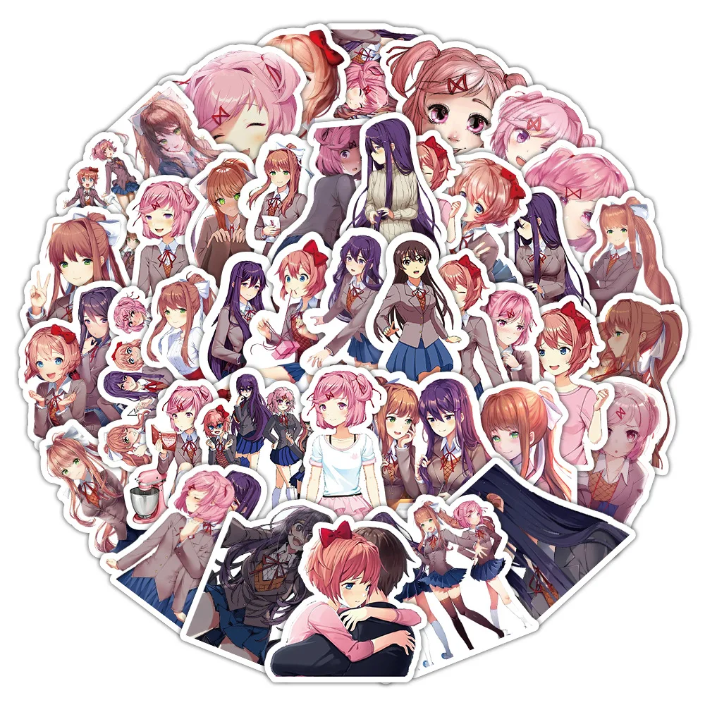 

50PCS Novel Game DDLC Stickers Cartoon Graffiti Waterproof Decal Creative Decoration Water Cup Stationery Box Mobile Phone Case