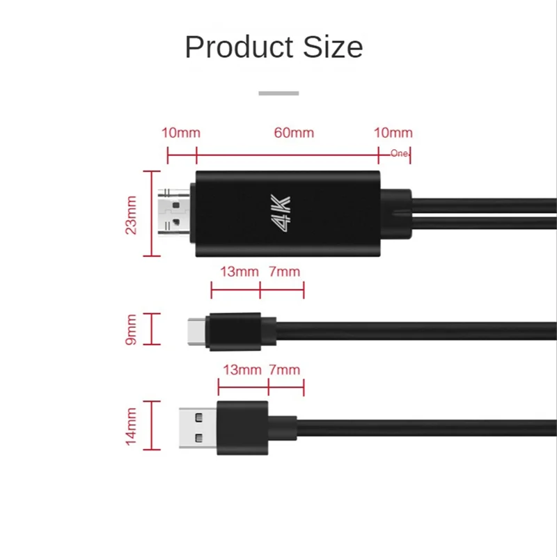 

2 в 1 USB C 3.1 Type-C для совместимого 4K 30 Гц адаптерного кабеля с питанием от USB для телефона, подключенного к проектору телевизора