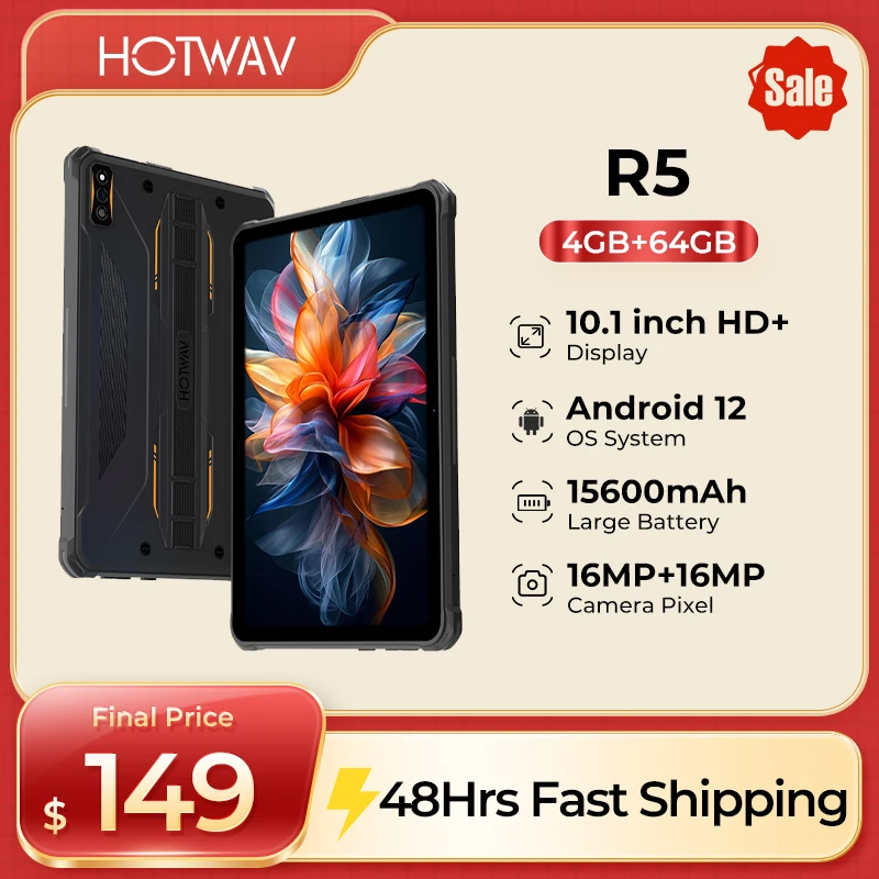 

[Распродажа] Прочный планшет HOTWAV R5, аккумулятор 15600 мАч, 10,1-дюймовый HD + дисплей, восьмиядерный процессор IP68 и IP69K Global 4G, планшетный ПК
