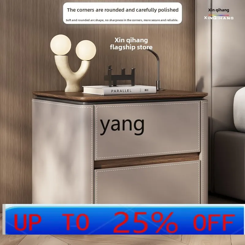 

LTT Italian minimalist bedroom light luxury modern simple solid wood saddle leather bedside table rack