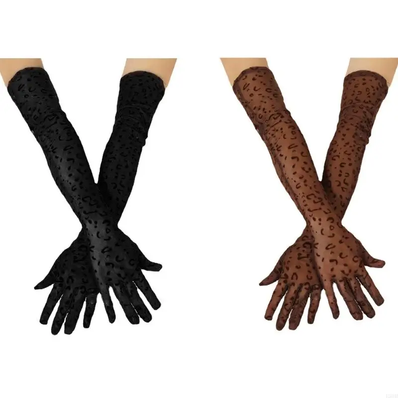 

H9ED Leopard Long Gloves Women Leopard Costume Glove Long Costume Gloves Dance Gloves