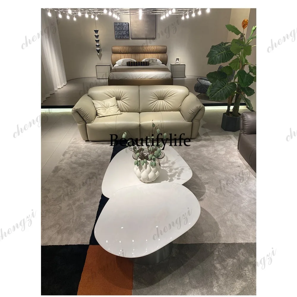 Italian light luxury marble coffee table living room combination special-shaped high-end natural luxury stone coffee table