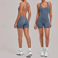 Seamless Gym Workout Sportswear New Yoga Sports Jumpsuit Cross Back Tight-Fitting One-Piece Fitness Running Bodysuit for Women - Image 3