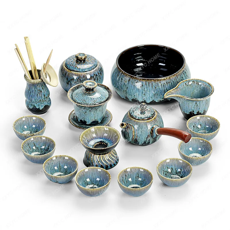 High-End Ceramic Meeting Jianzhan Kung Fu Gaiwan Teapot Suit Light Luxury with Gift Box