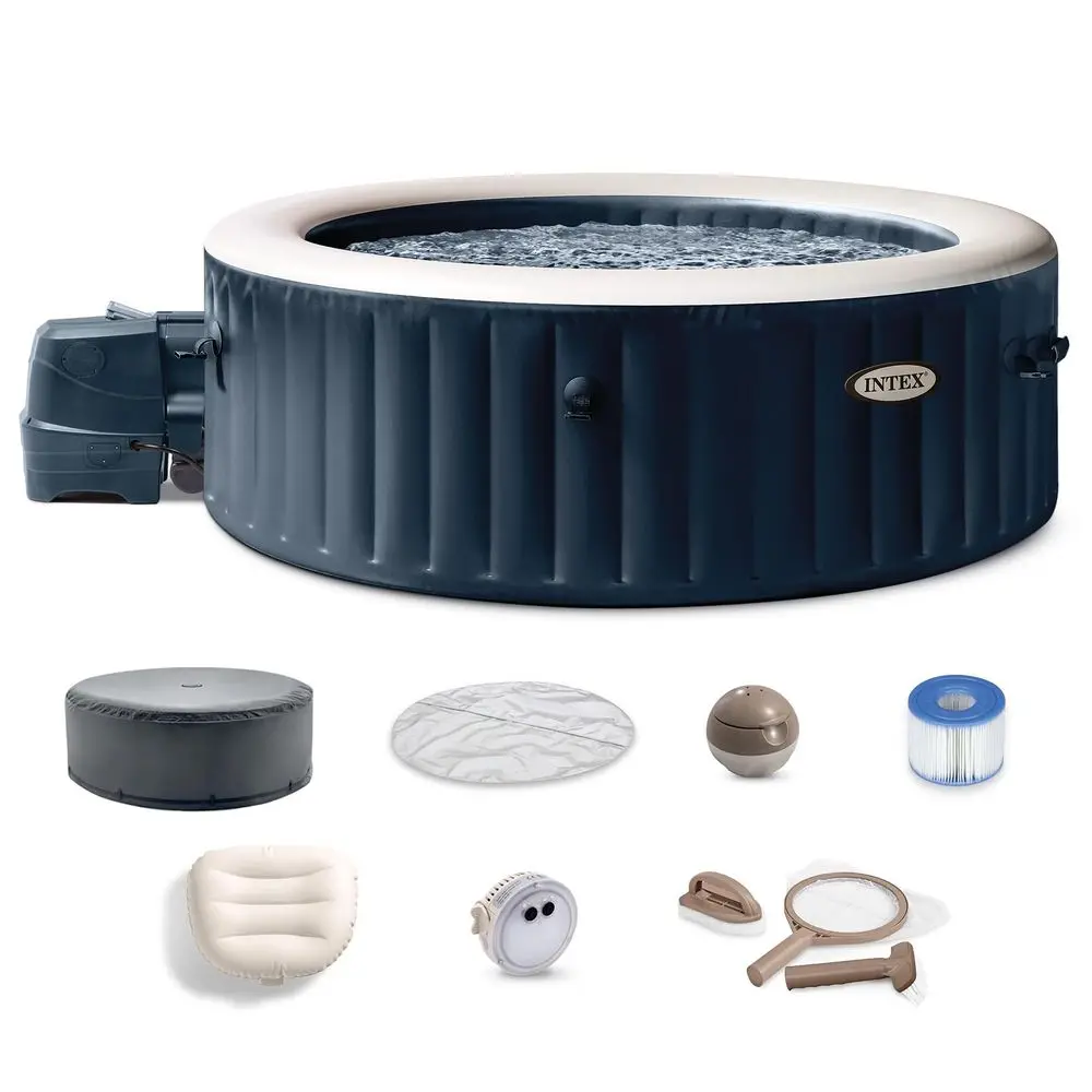 

28429EP PureSpa Plus Portable Inflatable Hot Tub Bubble Jet Spa, 77 x 28 and PureSpa Hot Tub Maintenance Kit with Brush, Skimme