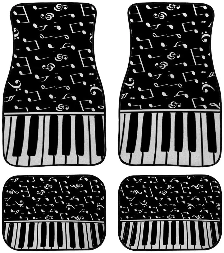 FOR U DESIGNS Trend Rubber Car Floor Mats Set Black Heavy Duty Odorless Music Notes Piano Key Printed 4PCS Car Mat Protector for