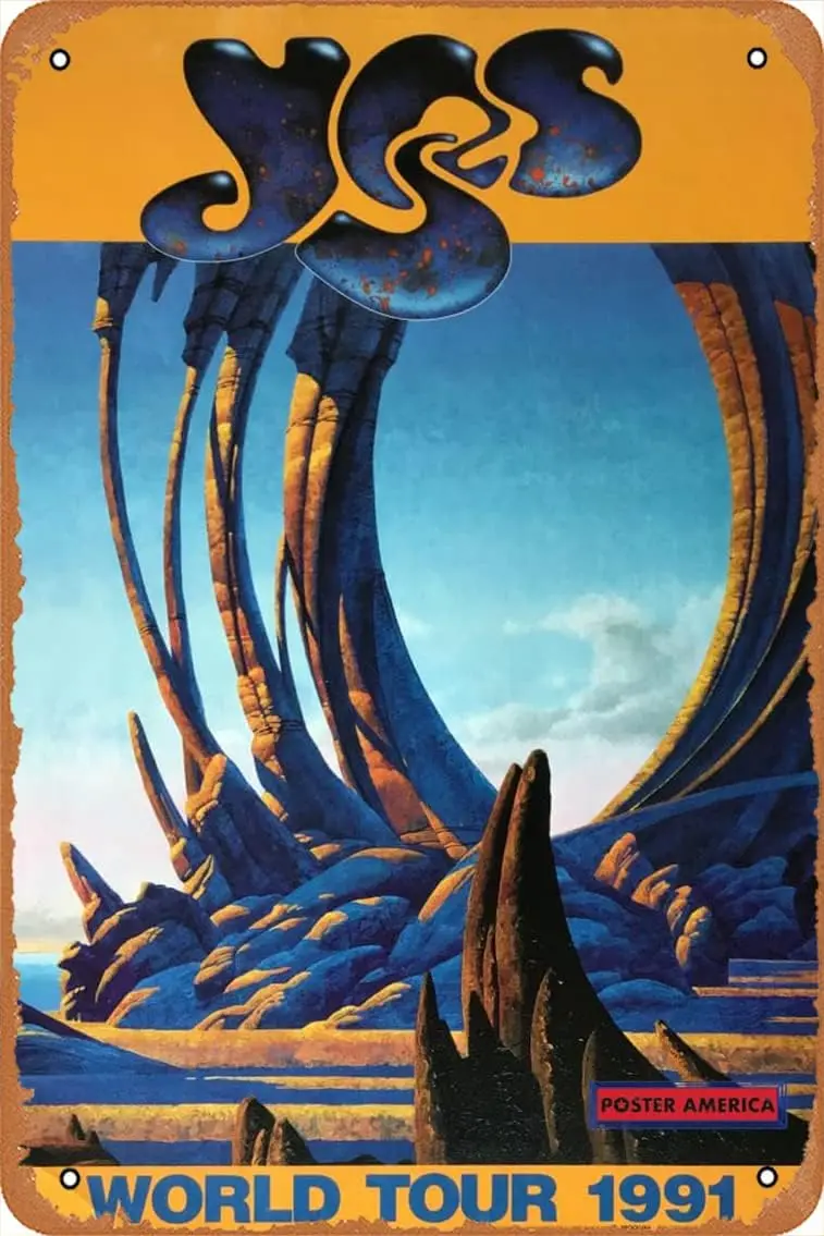 Metallschild Ja World Tour Roger Dean Kunstposter Metallschild Wanddekoration Garage Shop Bar Wohnzimmer Wandkunst Blechschild