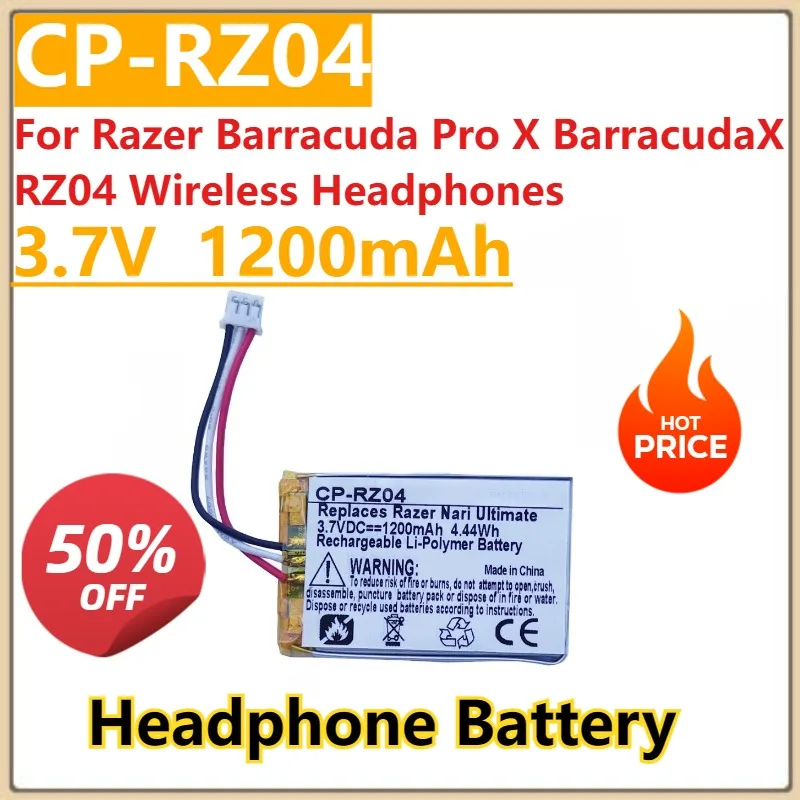 

New CP-RZ04 Replacement Headset Battery 3.7V 1200mAh For Razer Barracuda Pro X BarracudaX RZ04 Wireless Headphones