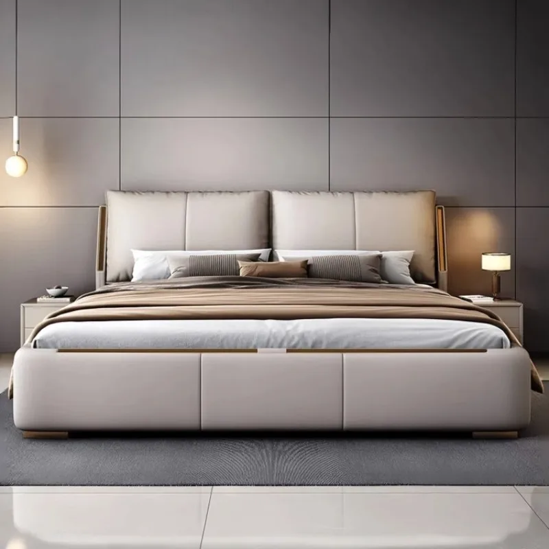 Base Sheets Mattress Double Bed Heavy Leather Modern Frame Double Bed Storage Luxury High Cama Matrimonial Bedroom Furniture