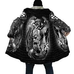 Mens Cloak Mjolnir Odin Raven Wolf Tattoo 3D All Over Printed Fleece Hooded Cloak Unisex Casual Thick Warm Cape coat PF79