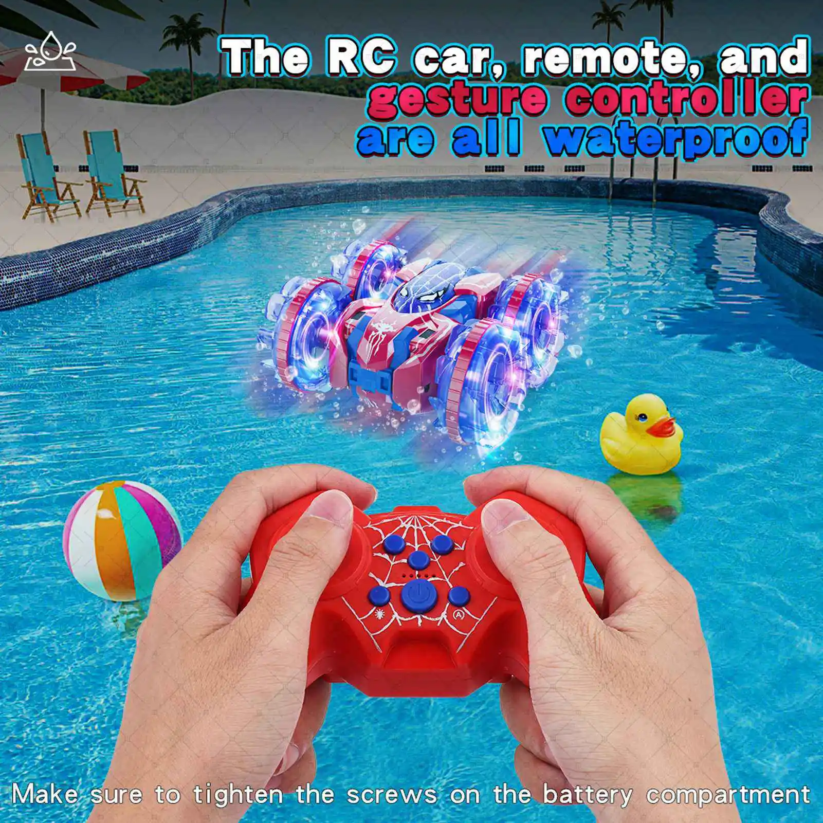 Auto acrobatica RC con rilevamento dei gesti Auto telecomandata con gesto della mano anfibio rotante a 360 gradi con luci per bambini Ragazzi Rosso