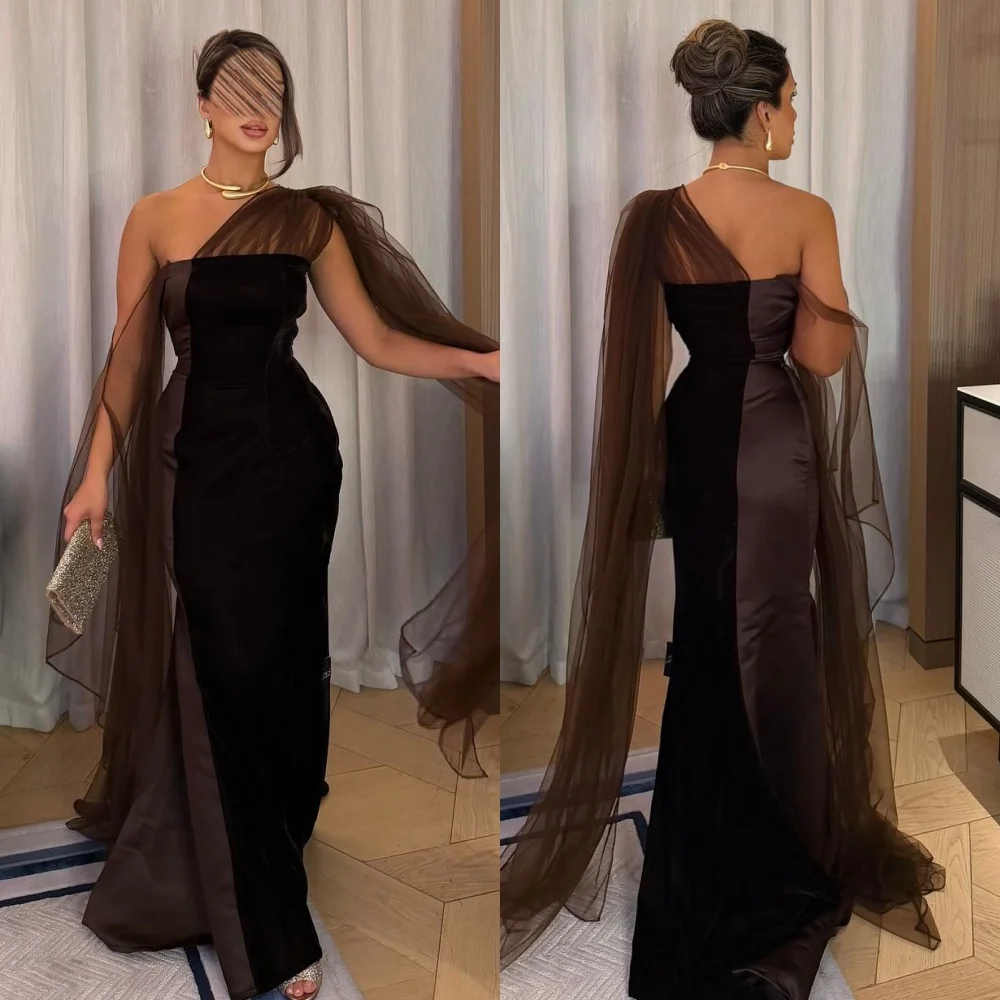 Customized Matching Velour Pleat Straight Off-the-shoulder Long Dresses Bespoke Occasion Dresses Exquisite Sizes Available Retro