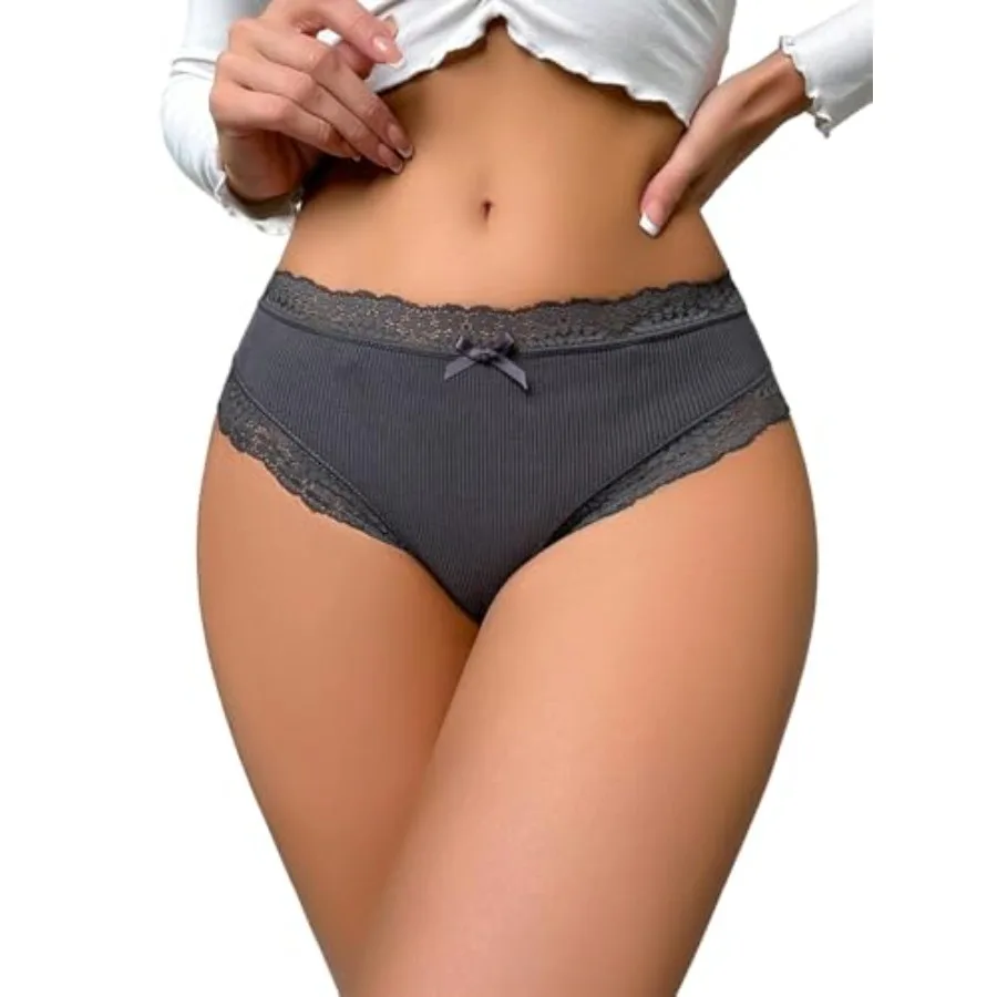 

SweatyRocks Women's Lace Trim Panties Mid Rise Soft Smooth Breathable Brief Underwear