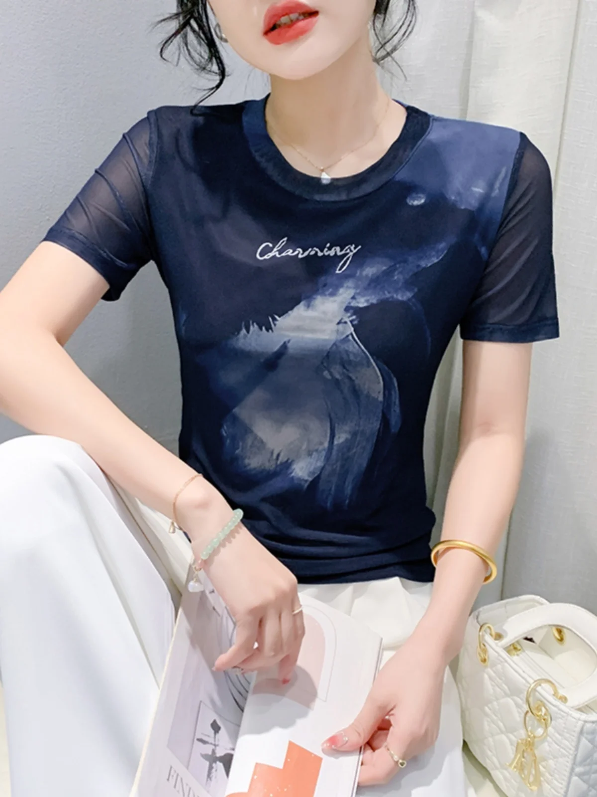 

Футболка с модным принтом Me ort Sve, женская летняя новинка, облегающий модный антивозрастной универсальный маленький топ irt