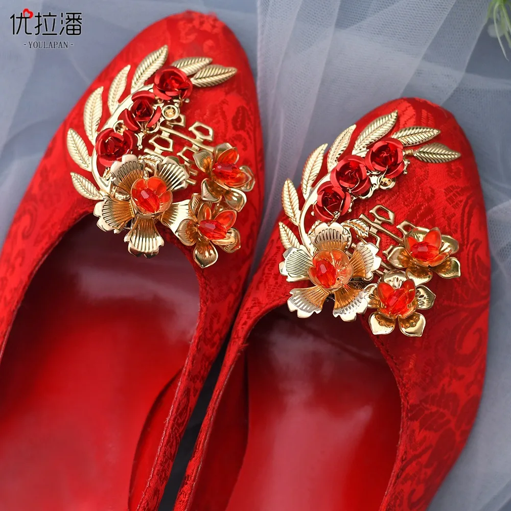 Xiuhe Bridal Shoes Chinese Wedding Shoes Shoes Flower Red Shoes Accessories Shoe Clip Detachable Buckle Dignified Atmosphere