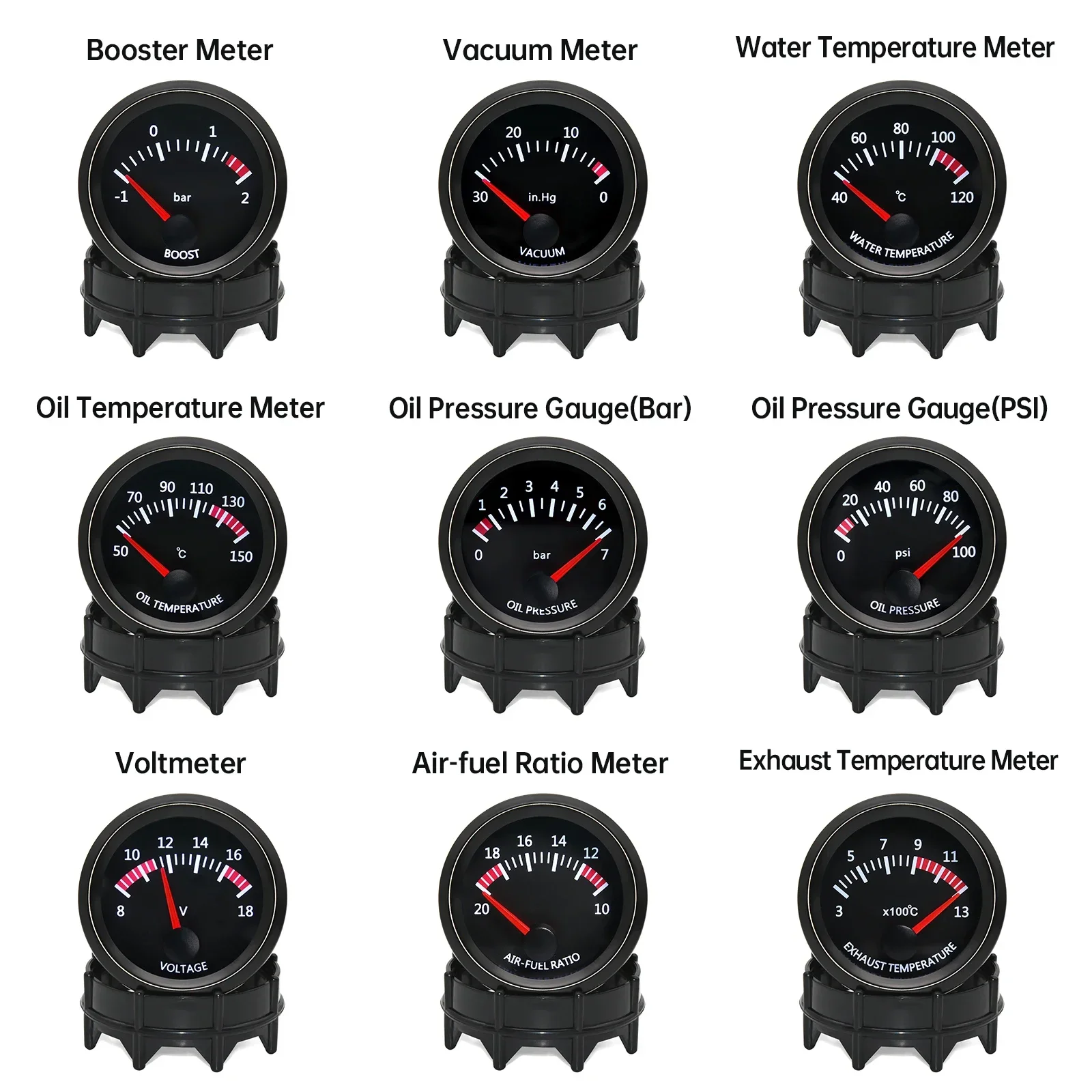 2'' 52mm Rennwagen-Anzeigeinstrumente: Wassertemperatur, Öltemperatur, Voltmeter, Öldruck, Vakuum, Ladedruck, Luft-Kraftstoff-Verhältnis, EGT-Messgerät – Detail 4