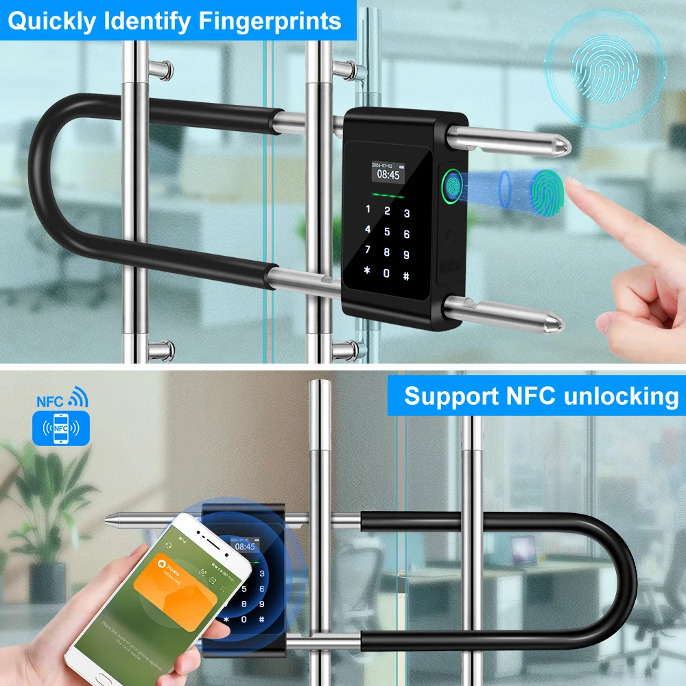 Waterproof Bluetooth Tuya APP U-shape Fingerprint Door Lock RFID Card Smart Digit Padlock Electronic Password Locks Bike U-Lock