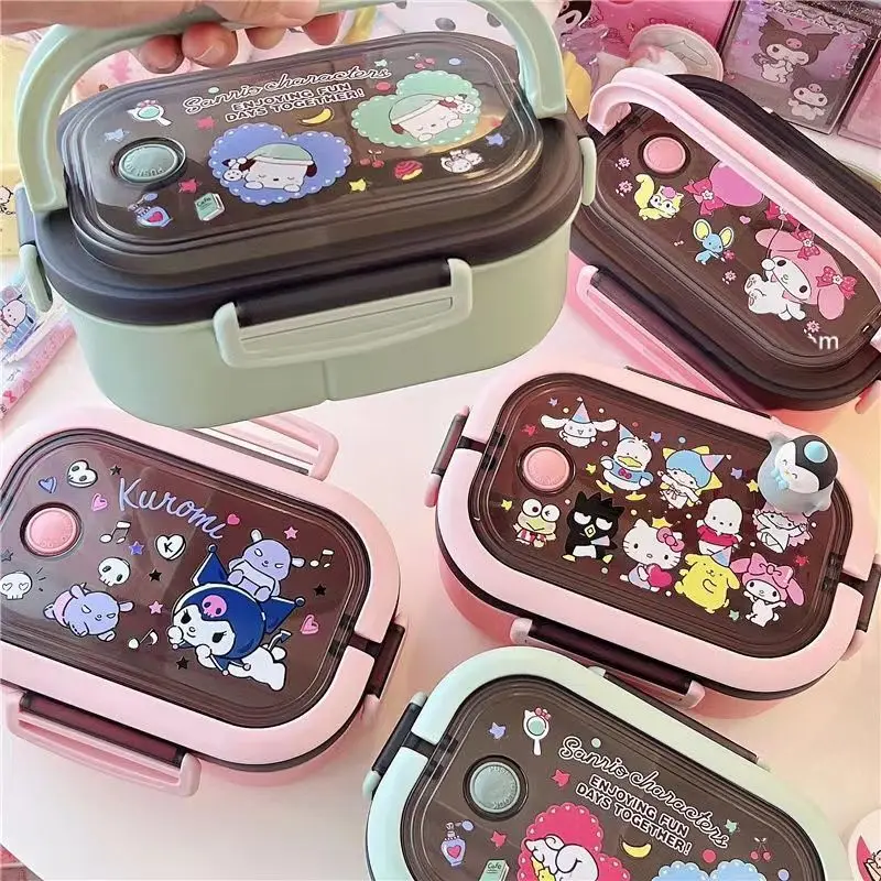 

Sanrio anime cute Kuromi Melody cinnamon roll Pacha dog cartoon double layer fruit box student lunch box kitchen supplies gift