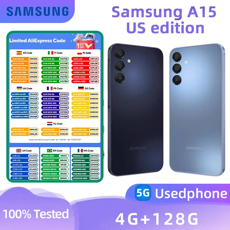 Samsung Galaxy A15 5g Smartphone Dimensity 6100+ 6.5-inches Screen 4RAM 128GB Android Original Used Phone