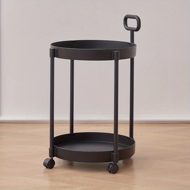 Elegant 2-Tier Side Table with Wheels - Trolley Table in Living Room|Simple Sofa Table with Handle|Easy To Move Coffee Table image 5