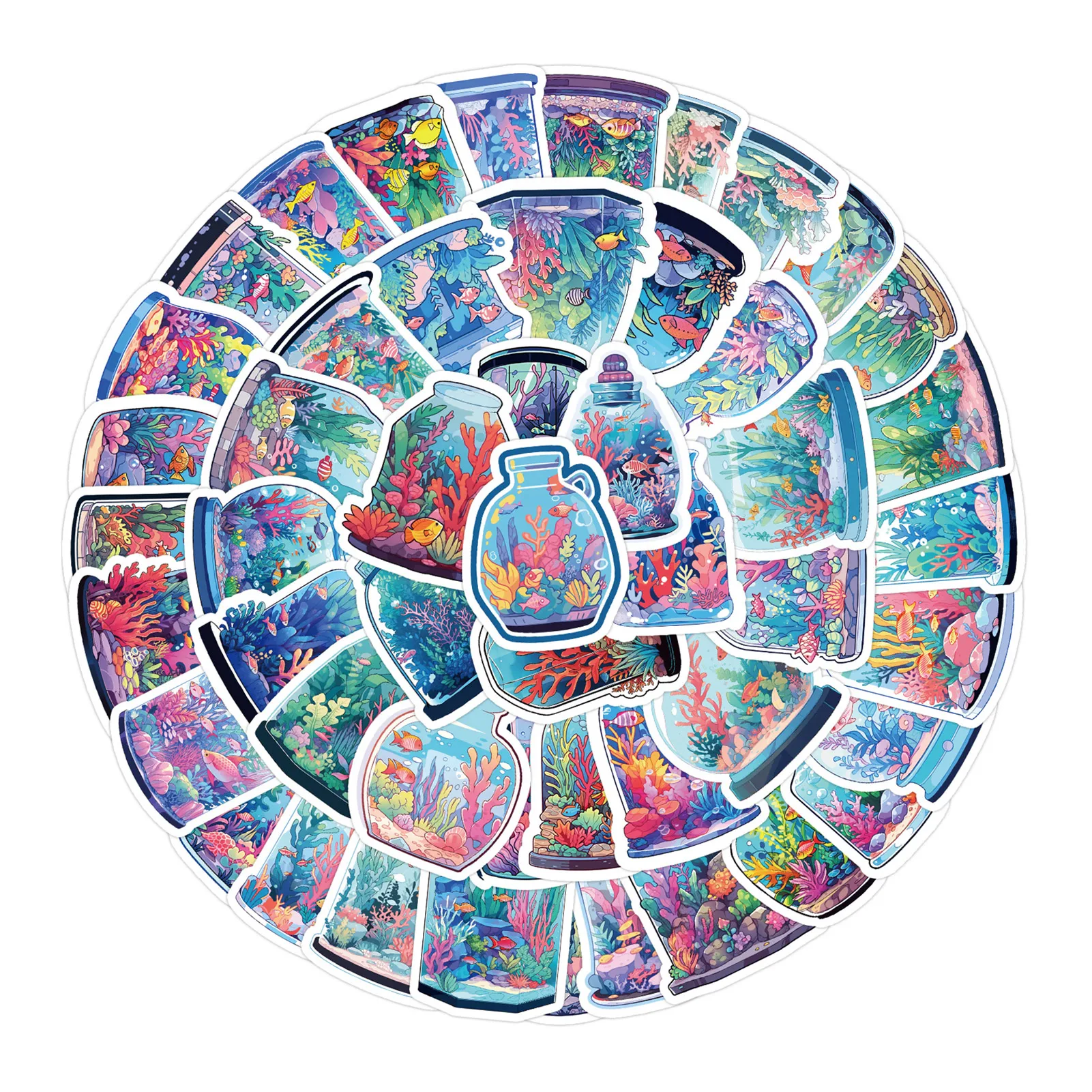 

50Pcs Waterproof Graffiti Stickers Cute Colorful Decorative Stickers for Fish Tank Cup Laptop Luggage