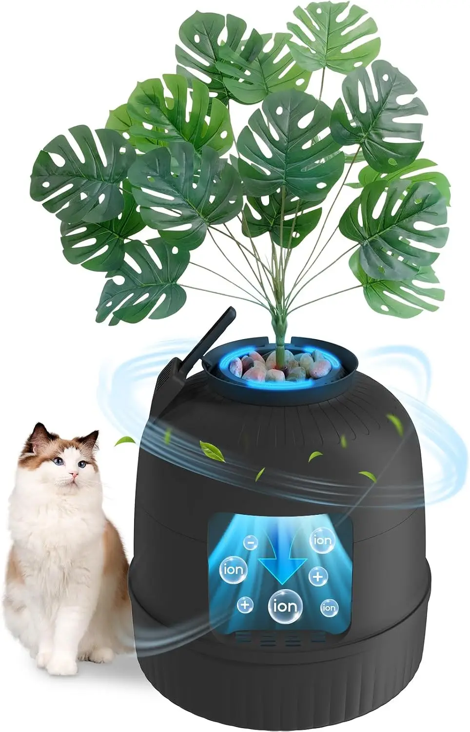 Black Hidden Plant Cat Litter Box Electric Odor Control System