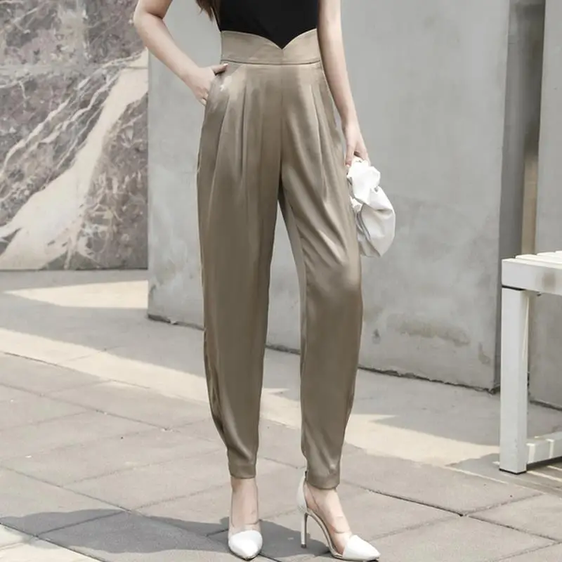 

Women's Clothing Solid Color High Waisted Pockets Casual Spring Summer Straight Pencil Trouser Suits Korean Fashion Pants