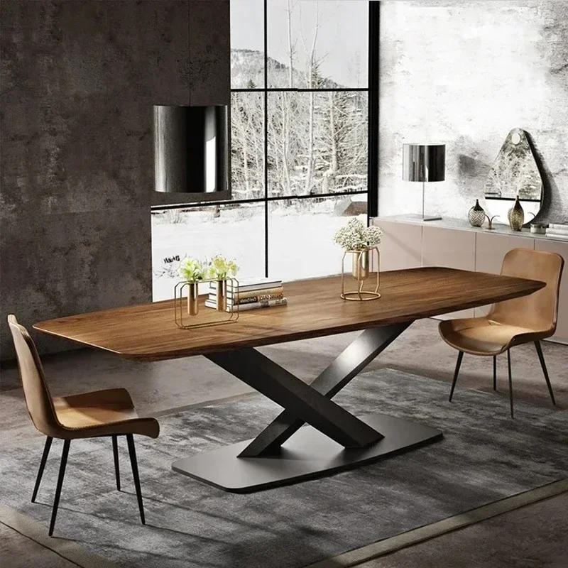

lNordic walnut color dining table and chair combination rectangular creative designer home light luxury