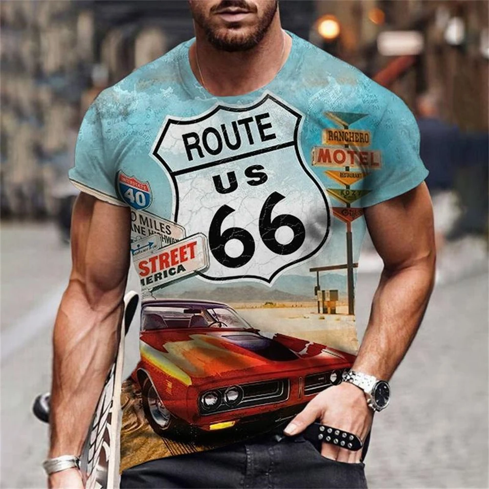 New Fashion 66 Route T Shirt for Men 3D Printed Travel Men\'s 66 Route T Shirts Ride Short Sleeve Oversized Tops Tee Man Clothing